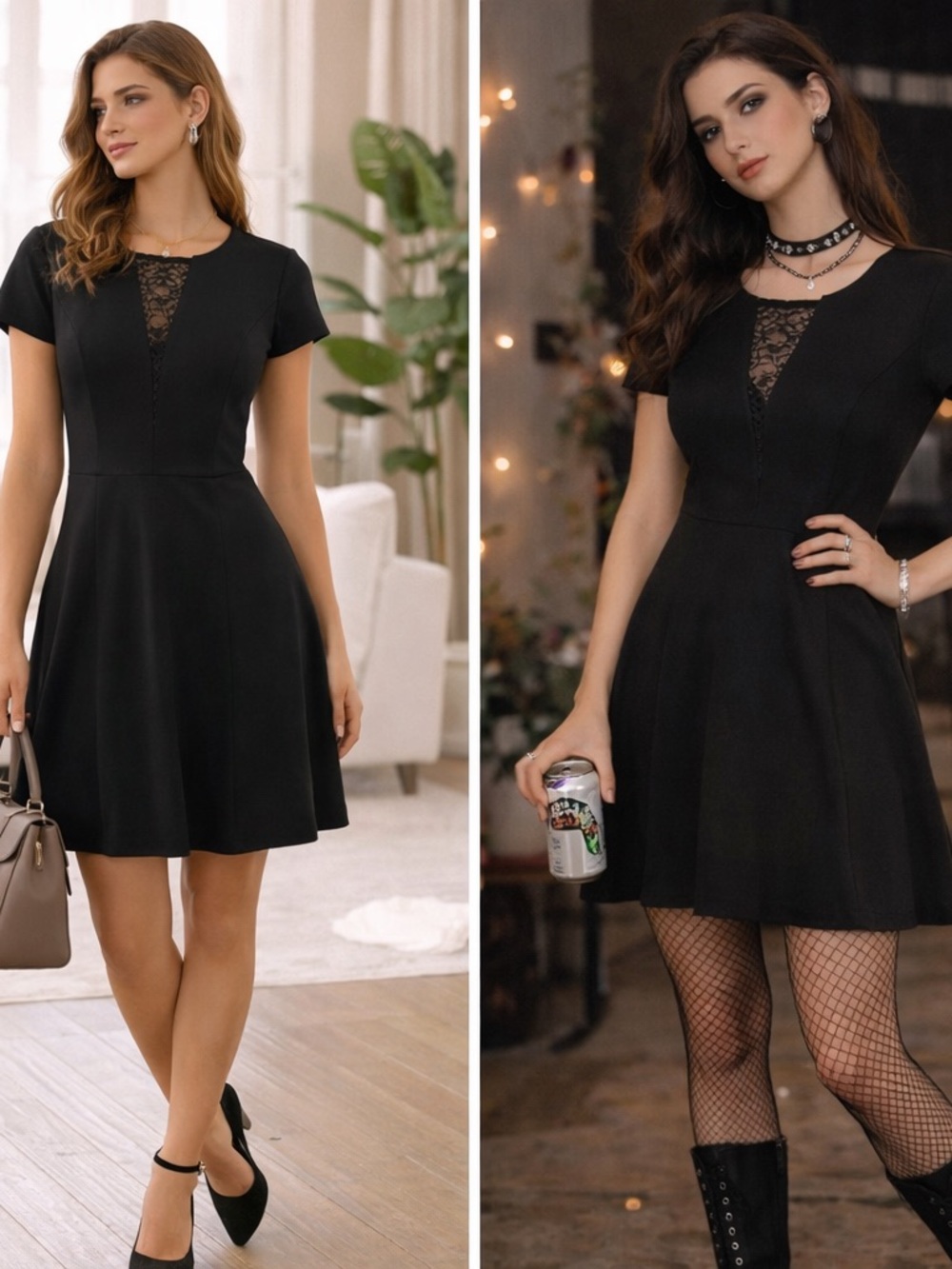 Ann Taylor Black Fit Flare Dress Lace Panel Sz 0P Petite Office Minimalist